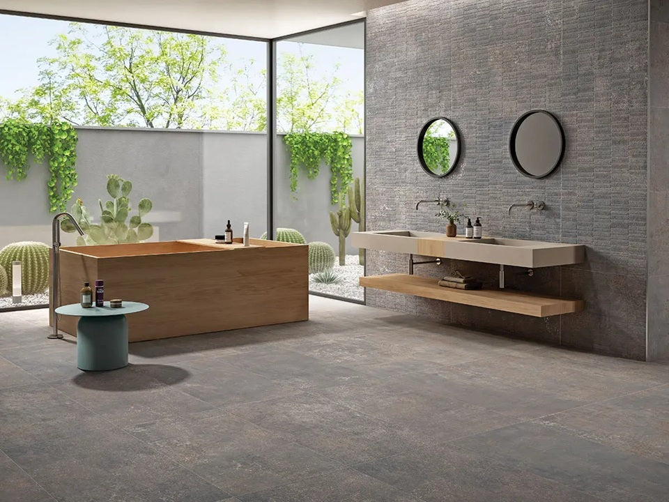 GROOVE IRON SLATE MATT TEXTURE - SIMPOLO-TILES - ( - IMPATTO MATT - 1198x598 mm - 48inchX24inch )
