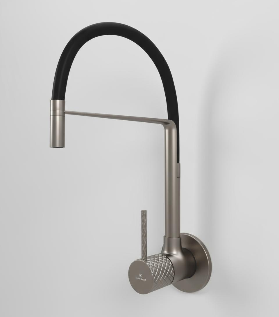 SINK COCK WALL MOUNTED WITH FLANGE FLEX SPOUT - LUXELET - ( BLACK GRAPHITE - SMART SELECT - 0x15 mm - 0inchX0.5inch )