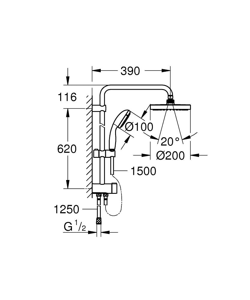 TEMPESTA 200 SHOWER SYSTEM WITH DIVERTER - GROHE - ( CHROME - G3 - TEMPESTA SYSTEM - 0x0 mm - 0inchX0inch )