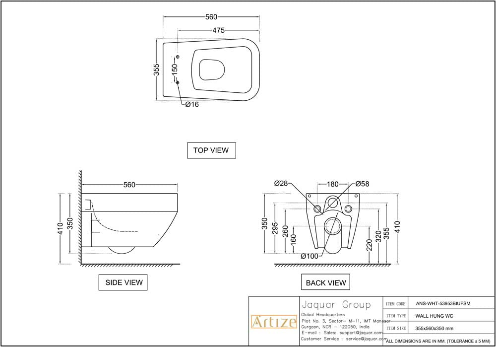 RIMLESS W/H WC W/UF SEAT COVER - ARTIZE SWARE - ( WHITE - ANGELO - 0x0 mm - 0inchX0inch )