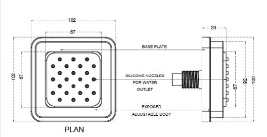 POWDER FLOW BODY SHOWER W/EXP INSTAL - AQUANT - ( MATT BLACK - BODY JET - 100x100 mm - 4inchX4inch )