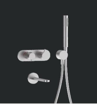DOUBLE LEVER CONCEALED DIVERTER THERMOSTATIC W/3 OUTLETS & RAIN SHOWER W/ARM, HAND SHOWER SET , PLAIN SPOUT - AQUANT - ( BRUSHED STAINLESS STEEL - 316 SS - 0x0 mm - 0inchX0inch )