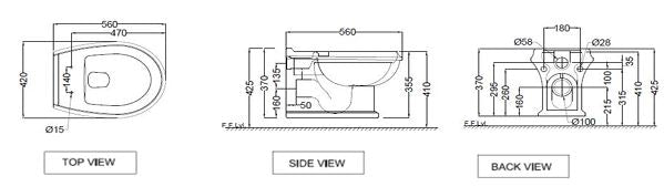 RIMLESS WALL HUNG WC WITH UF SOFT CLOSE ( BOLT DISTANCE 7INCH)- JAQUAR SWARE - ( - - 0x0 mm - 0inchX0inch )