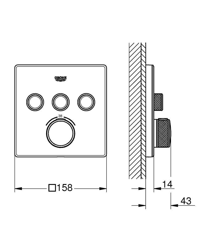 GROHTHERM SMARTCONTROL THERMOSTAT SQUARE, 3 CONTROL - GROHE - ( MOON WHITE - G5 - GROHTHERM - 0x0 mm - 0inchX0inch )