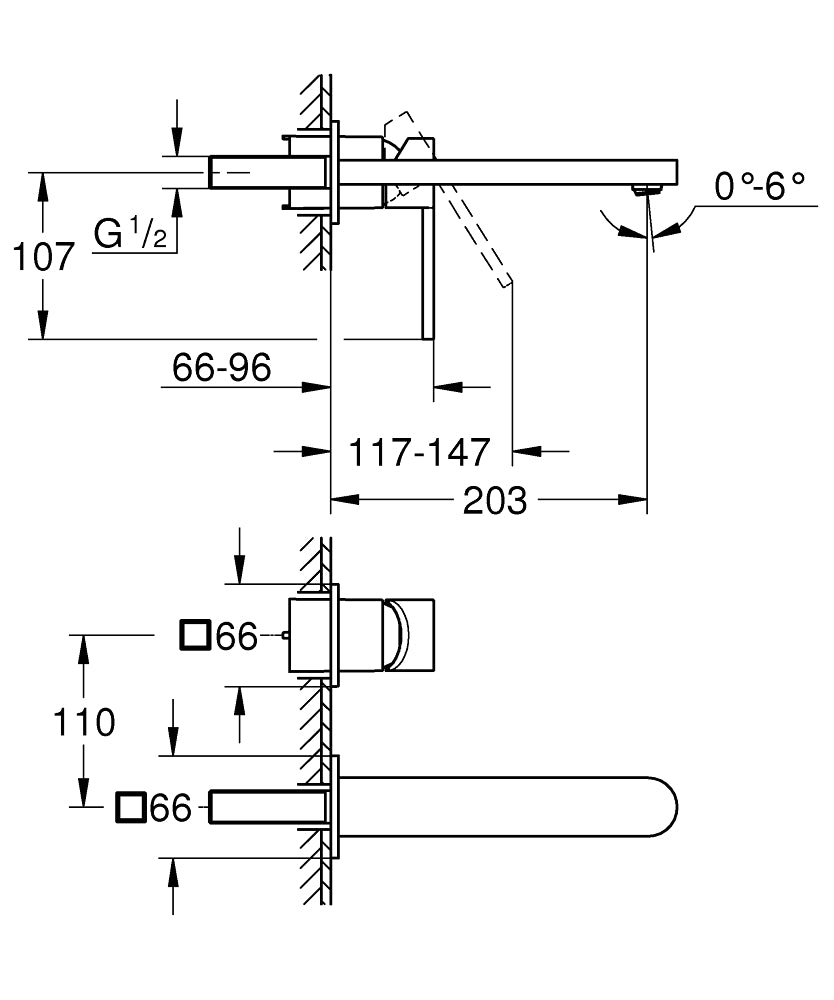 GROHE PLUS 2-HOLE, 1-HANDLE WALL-MOUNT BASIN MIXER, L SIZE - GROHE - ( CHROME - G4 - EUROPLUS - 0x15 mm - 0inchX0.6inch )
