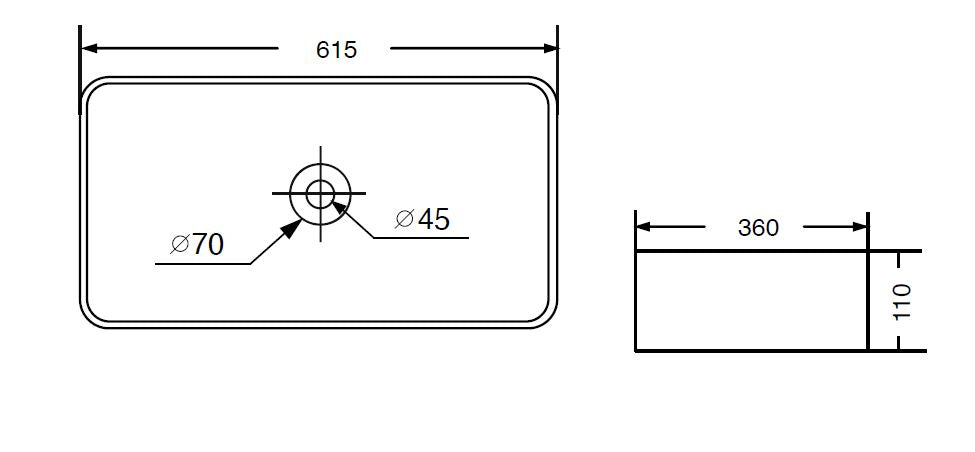 (PRUN) TABLE MOUNTD W/B W/POP UP WASTE CUPLING - AQUANT -  ( MATT GREY -  - 615x360 mm - 24.6inchX14.4inch )