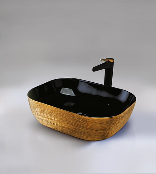 WASH BASIN TABLE MOUNTED RECT. - AQUANT -  ( ROSE GOLD/BLACK -  - 500x400 mm - 20inchX16inch )