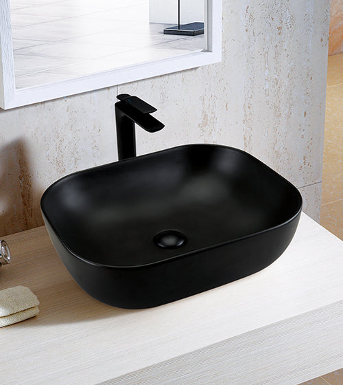 WASH BASIN TABLE MOUNTED - AQUANT -  ( MATT BLACK -  - 500X400X140 mm - 20inchX16inchX5.6inch )