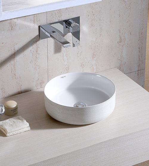 TABLE MOUNTED CERAMIC MARBLE WASH BASIN - AQUANT -  ( MATT WHITE -  - 355x115 mm - 14.2inchX4.6inch )