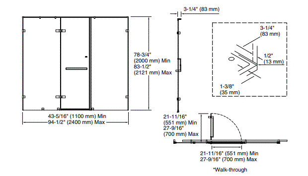 SINGULIER 1DOOR / 2PARTITION - STRAIGHT ENCLOSURE 2700.HT - KOHLER PREMIUM - ( RGD - PREMIUM - 0x0 mm - 0inchX0inch )