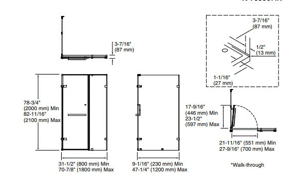 SINGULIER 1DOOR / 2PARTITION L-SHAPE ENCLOSURE 2700.HT (INWARD OPEN) - KOHLER PREMIUM - ( FRENCH GOLD - PREMIUM - 0x0 mm - 0inchx0inch )