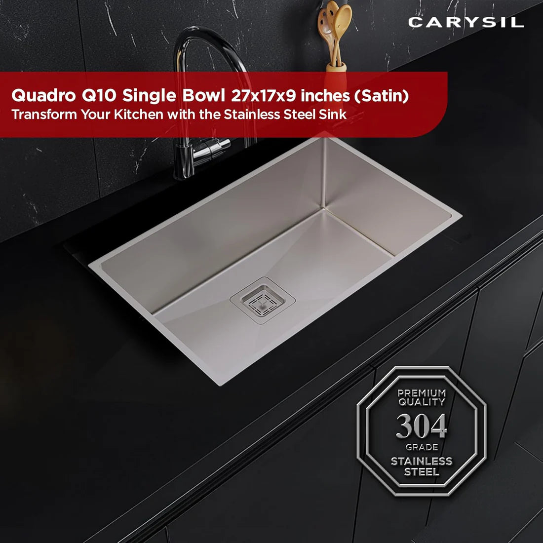 1 BOWL W/O DRAIN BOARD (DEPTH 9INCH) THK 1MM - CARYSIL -  ( MATT - MICRO RADIUS R10 - 680x430 mm - 27inchX17inch )