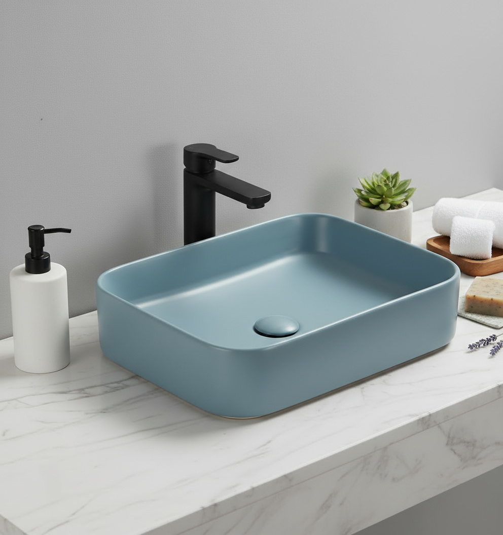 TABLE TOP WASH BASIN WITHOUT WASTE COUPLING - LUXELET - ( FOREST GREEN - CULLINAN COLLECTION - 505x370x110 mm - 20.2inchX14.8inchX4.4inch )