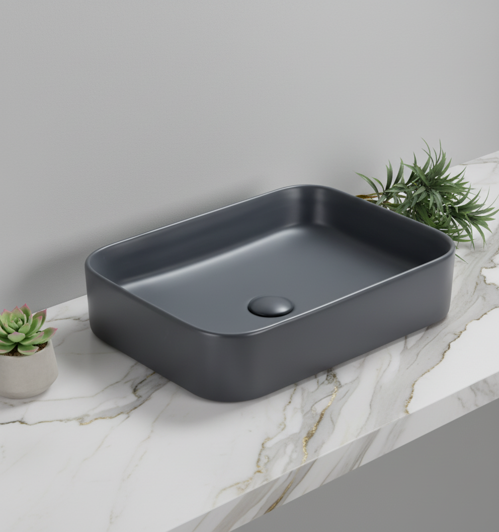 TABLE TOP WASH BASIN WITHOUT WASTE COUPLING - LUXELET - ( GREY - CULLINAN COLLECTION - 505x370x110 mm - 20.2inchX14.8inchX4.4inch )