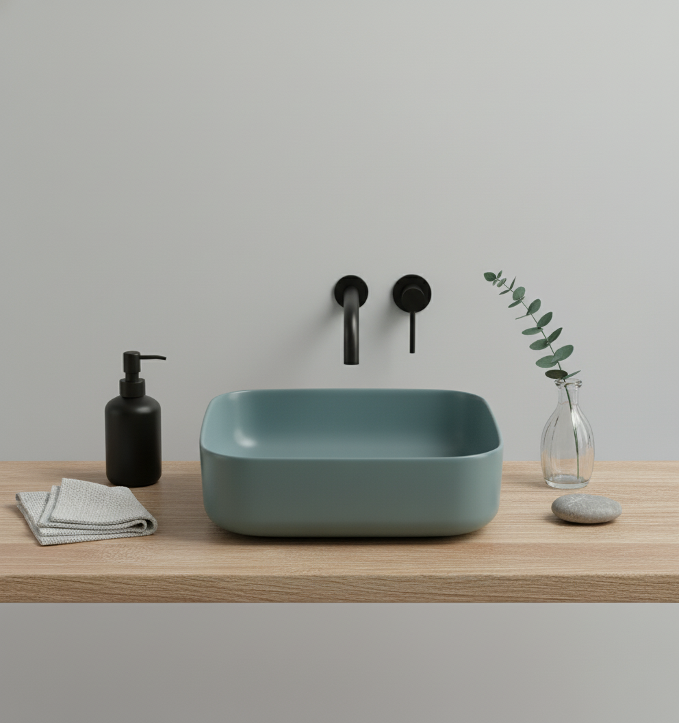 TABLE TOP WASH BASIN WITHOUT WASTE COUPLING - LUXELET - ( FOREST GREEN - ORRA COLLECTION - 385x385x135 mm - 15.4inchX15.4inchX5.4inch )