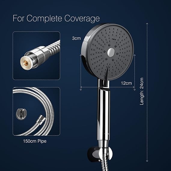 3 FUNCTION HAND SHOWER WITH 1.5 M, HOSE PIPE & HOOK - HINDWARE FAUCETS - ( CHROME - - 0x0 mm - 0inchX0inch )