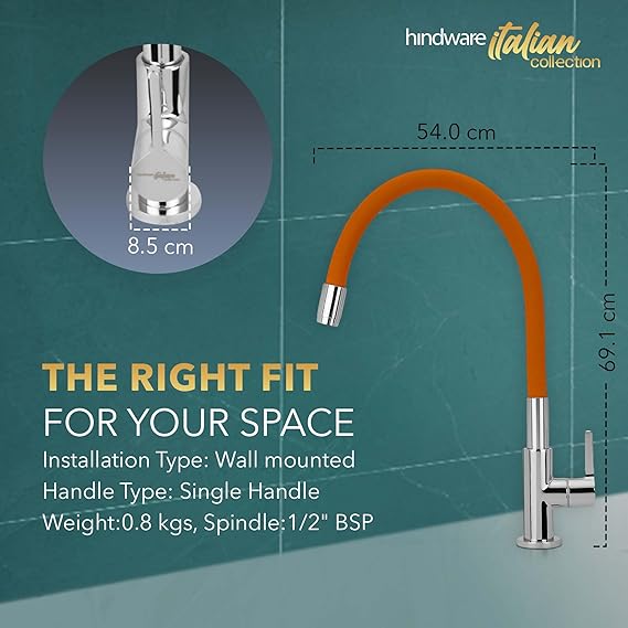SINK COCK FLEXIBLE SPOUT-TABLE MOUNT (ORANGE) - HINDWARE FAUCETS - ( POLISHED CHROME - KITCHEN TAP-GLAMOUR - 0x15 mm - 0inchX0.6inch )