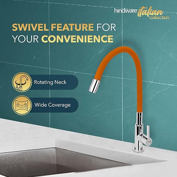 SINK COCK FLEXIBLE SPOUT-TABLE MOUNT (ORANGE) - HINDWARE FAUCETS - ( POLISHED CHROME - KITCHEN TAP-GLAMOUR - 0x15 mm - 0inchX0.6inch )