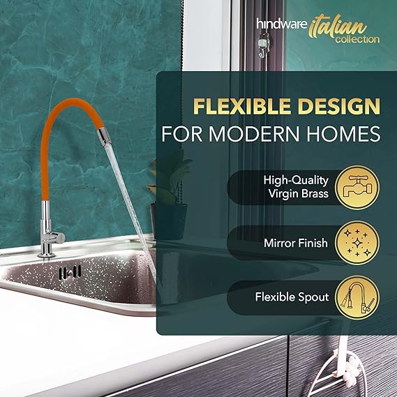 SINK COCK FLEXIBLE SPOUT-TABLE MOUNT (ORANGE) - HINDWARE FAUCETS - ( POLISHED CHROME - KITCHEN TAP-GLAMOUR - 0x15 mm - 0inchX0.6inch )