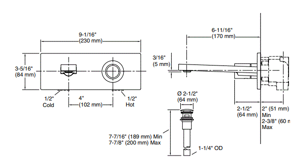 1 HANDLE W/M BASIN MIXER TRIM W/PIPES - KOHLER LUXURY - ( BRUSHED BRONZE - LUXURY - 0x15 mm - 0inchX0.5inch )