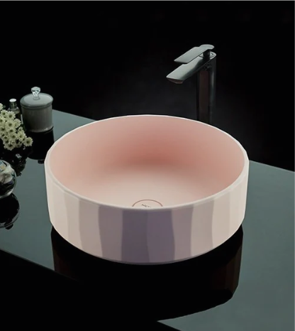 (PRUN) 7510 - TABLE MOUNT WASHBASIN+POP UP WASTE COUPL - AQUANT -  ( PINK CONCRETE -  - 420x150 mm - 16.8inchX6inch )