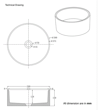 CONCRETE TABLE MOUNTED WASH BASIN ROUND SHAPE WITH A ROUGH TEXTURE ON THE OUTSIDE INCLUDES POP UP WASTE COUPLING - AQUANT -  ( OLIVE GREEN -  - 395x150 mm - 15.8inchX6inch )