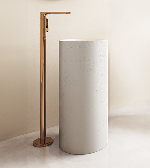 FREE STANDING CONCRETE PEDESTAL W/B W/ROUGH TEXTURE ON THE OUTSIDE INCLUDES POP-UP WASTE COUPLING - AQUANT - ( MATT IVORY - CALLISTO - 850x400 mm - 34inchX16inch )