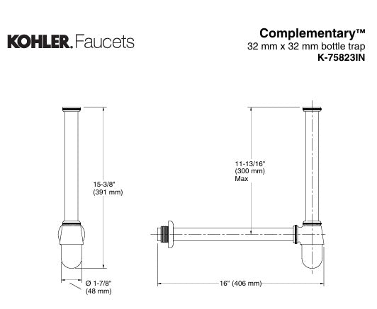 GENERIC-BOTTLE TRAP W/EXTENSION PIPE - KOHLER POPULAR -  ( POLISHED CHROME - POPULAR - 0x350 mm - 0inchX14inch )