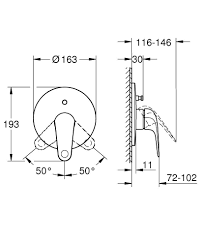 EUROECO 2023 1-HANDLE BATH/SHOWER MIXER, MANUAL - GROHE-G2 - ( CHROME - G2 - EUROECO - 0x10 mm - 0inchX0.38inch )
