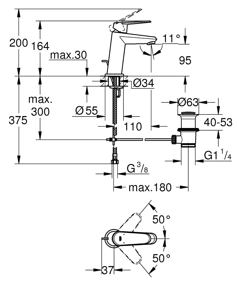 EURODISC COSMOPOLITAN 1-HANDLE BASIN MIXER WITH POP UP, S SIZE - GROHE - ( CHROME - G4 - EURODISC - 0x10 mm - 0inchX0.38inch )