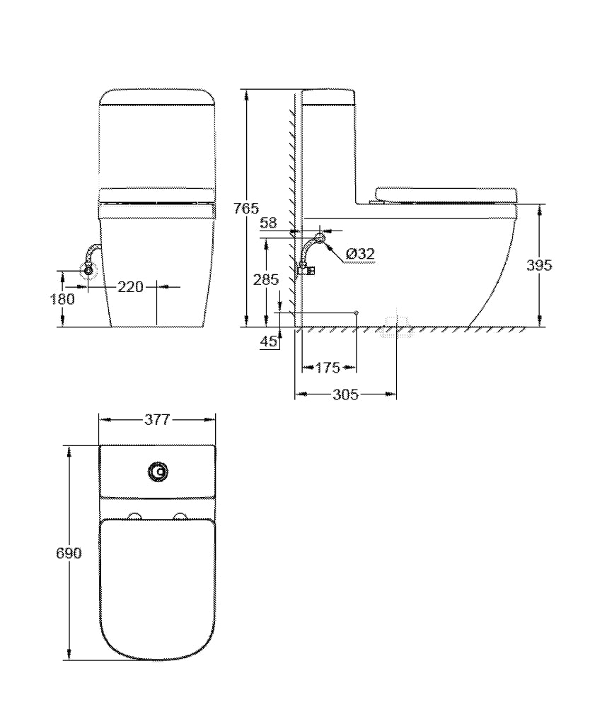 EUROCOSMO TOILET ONE PIECE RIMLESS WITH SEAT COVER - GROHE - ( WHITE - G3 - EUROSMART - 0x0 mm - 0inchX0inch )