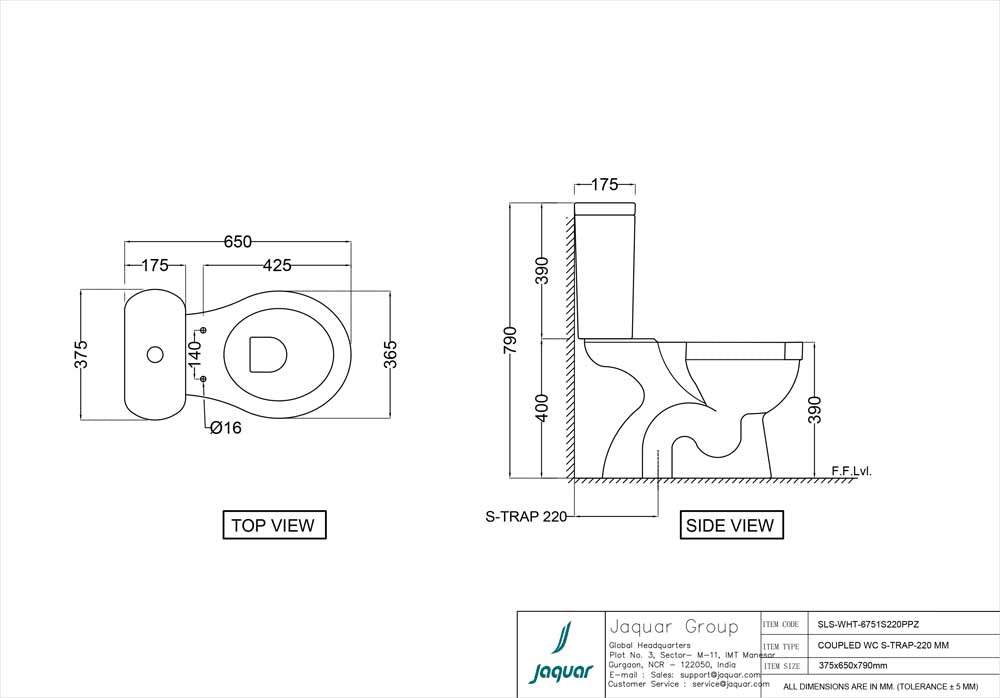 EWC COUPLD W.CSTRN 220MM S-TRAP W/PP SOFT CLOSE SEAT CVR - JAQUAR SWARE - ( WHITE - SOLO - 650x375 mm - 26inchX15inch )