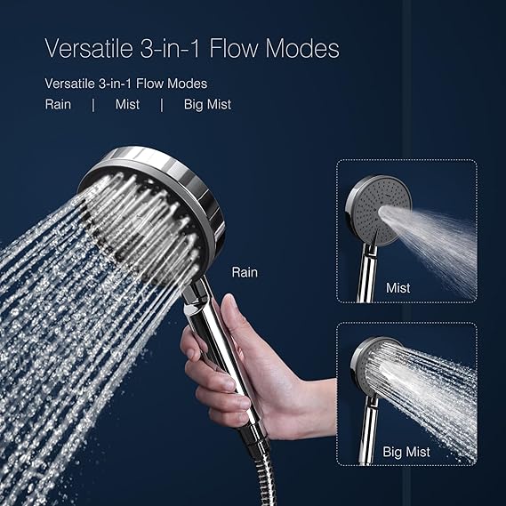 3 FUNCTION HAND SHOWER WITH 1.5 M, HOSE PIPE & HOOK - HINDWARE FAUCETS - ( CHROME - - 0x0 mm - 0inchX0inch )