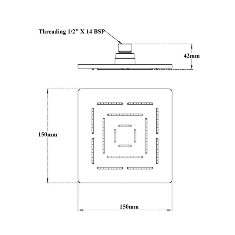 SS 304 RAIN SQUARE ROUND DRIZZLE - VIKING -  ( POLISHED  CHROME -  - 0x150 mm - 0inchX0.6inch )