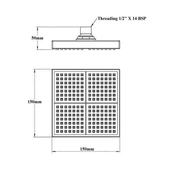 RAIN SHOWER SQUARE - VIKING -  ( POLISHED  CHROME - ABS - 150x150 mm - 6inchX6inch )