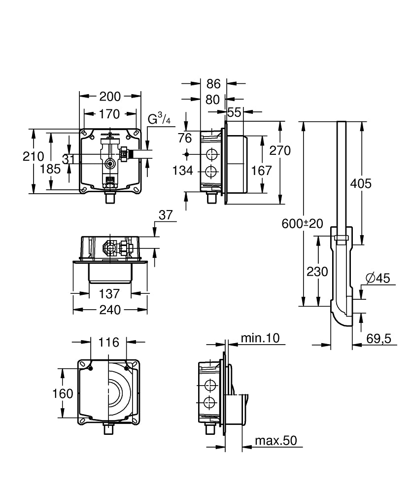 RONDO CONCEALED FLUSH VALVE FOR TOILET - GROHE - ( CHROME - G3 - RONDO - 0x15 mm - 0inchX0.6inch )