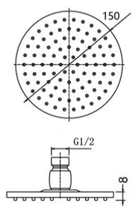 RAIN SHOWER ROUND - AQUANT - ( CHROME - - 15x150 mm - 0.5inchX6inch )