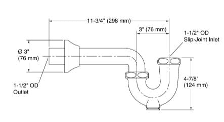 ADJUSTABLE P TRAP W/TUBING OUTLET 1-1/2 X 1-1/2 - KOHLER LUXURY - ( POLISHED CHROME - LUXURY - 298x124 mm - 11.92inchX4.96inch )