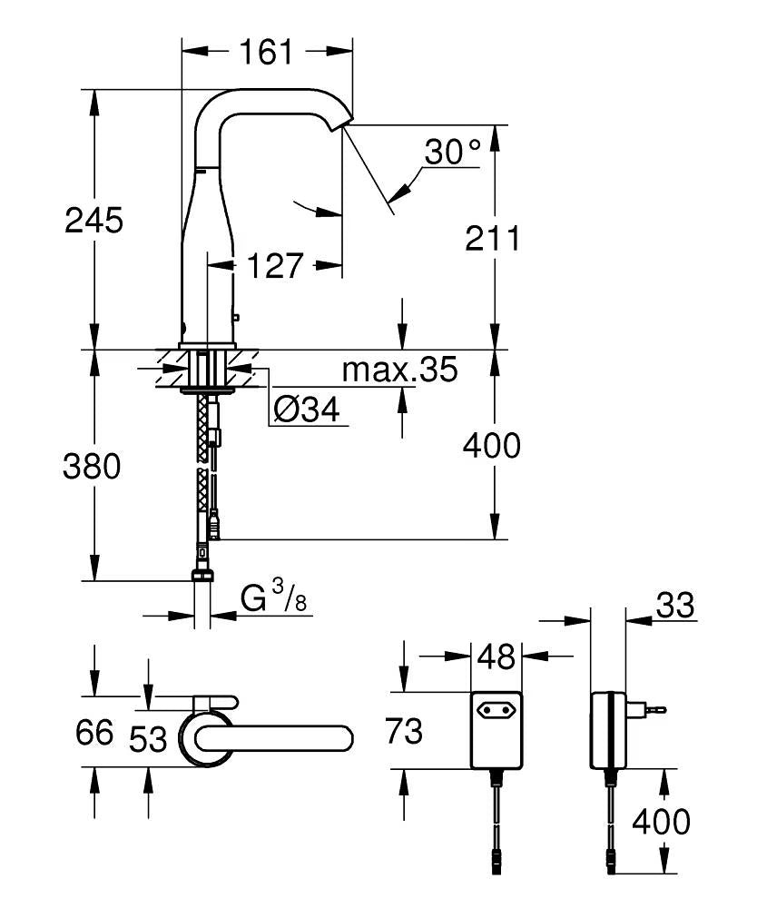 ESSENCE E INFRARED BASIN MIXER, AC - GROHE - ( CHROME - G4 - ESSENCE - 0x15 mm - 0inchX0.5inch )