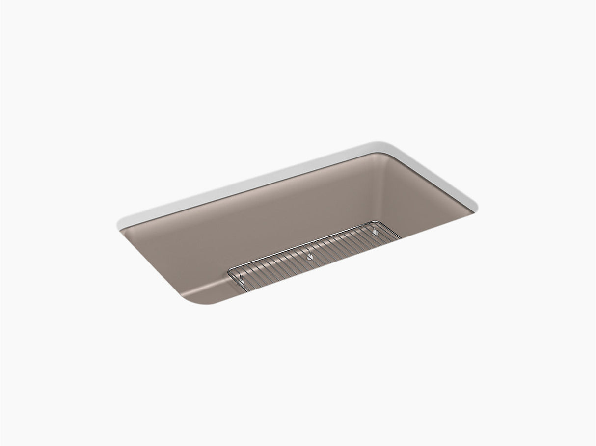 CAIRN NEOROC QUARTZ UNDERMNT SINGLE BASIN SINK W/RACK - KOHLER LUXURY - ( MATTE TAUPE - LUXURY - 851x465 mm - 34inchX18.6inch )