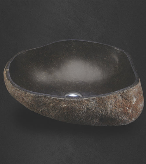 RIVER STONE WASH BASIN - AQUANT - ( RIVER STONE GREYISH BLACK - - 500x350 mm - 20inchX14inch )