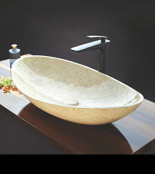 STONE WASH BASIN - AQUANT - ( TRAVERTINE MARBLE - - 670x380 mm - 26.5inchX15inch )