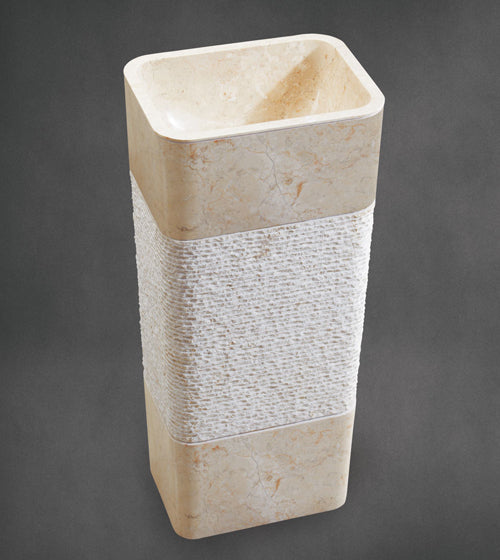 STONE FULL PEDESTAL W.BASIN (2BOX/SET) - AQUANT - ( TRAVERTINE MARBLE(INDONESIA) - THUMBU - 400x300 mm - 16inchX12inch )