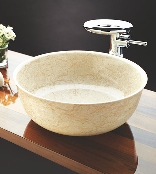 CARINO-L CREAM MARBLE WASH BASIN - AQUANT - ( TRAVERTINE MARBLE - - 400x150 mm - 16inchX6inch )