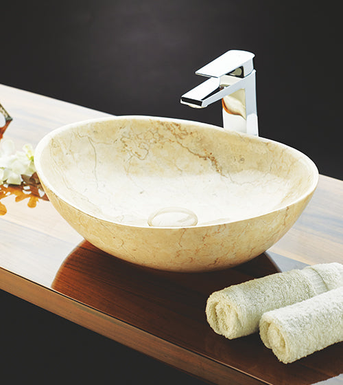 ELLISSI CREAM MARBLE WASH BASIN - AQUANT - ( TRAVERTINE MARBLE - - 400x330 mm - 16inchX13inch )