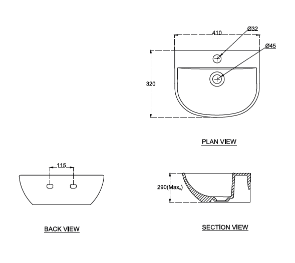 ELEMENT WALL HUNG WASH BASIN - HINDWARE -  ( WHITE - ELEMENT - 410x320 mm - 16.4inchX12.8inch )