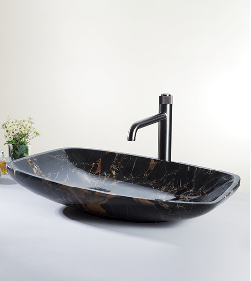 STELLA PORTORO TABLE MOUNTED MARBLE STONE WASH BASIN - AQUANT - ( PORTORO GOLD MARBLE - MARBEL COLLECTION - 700x390x130 mm - 28inchX15.6inchX5.2inch )