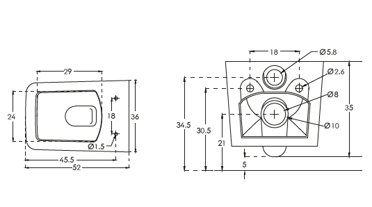 E.W.C W/M EBELLO RIMLESS W/SEAT COVER ( BOLT DISTANCE 7INCH) - HINDWARE -  ( STAR WHITE - EBELLO RIMLESS- 520x360x350 mm- 20.8inch14.4inchX14inch )