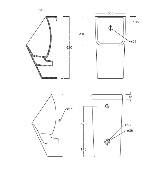 URINAL EDGE - HINDWARE -  ( STAR WHITE - Edge - 310x305 mm - 12.4inchX12.2inch )