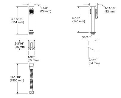 (PRUN)CUFF HEALTH FAUCET - KOHLER PREMIUM -  ( WHITE - PREMIUM - 0x15 mm - 0inchX0.6inch )